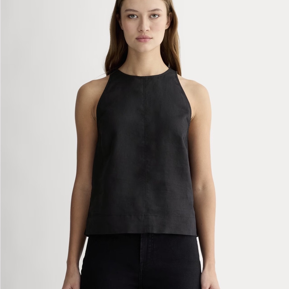 NWT Everlane Linen High Neck Tank Top in Black